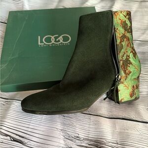 Women's Green and Multicolor Ankle Boots
